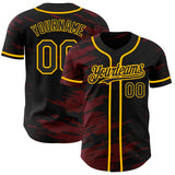 Custom Black Crimson Splash Ink Gold Authentic Baseball Jersey