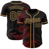 Custom Black Crimson Splash Ink Old Gold Authentic Baseball Jersey