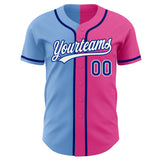 Custom Pink Royal-Light Blue Authentic Split Fashion Baseball Jersey  Discount