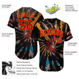 Custom Tie Dye Red-Gold 3D Authentic Baseball Jersey