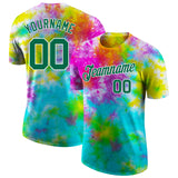 Custom Tie Dye Kelly Green-White 3D Performance T-Shirt