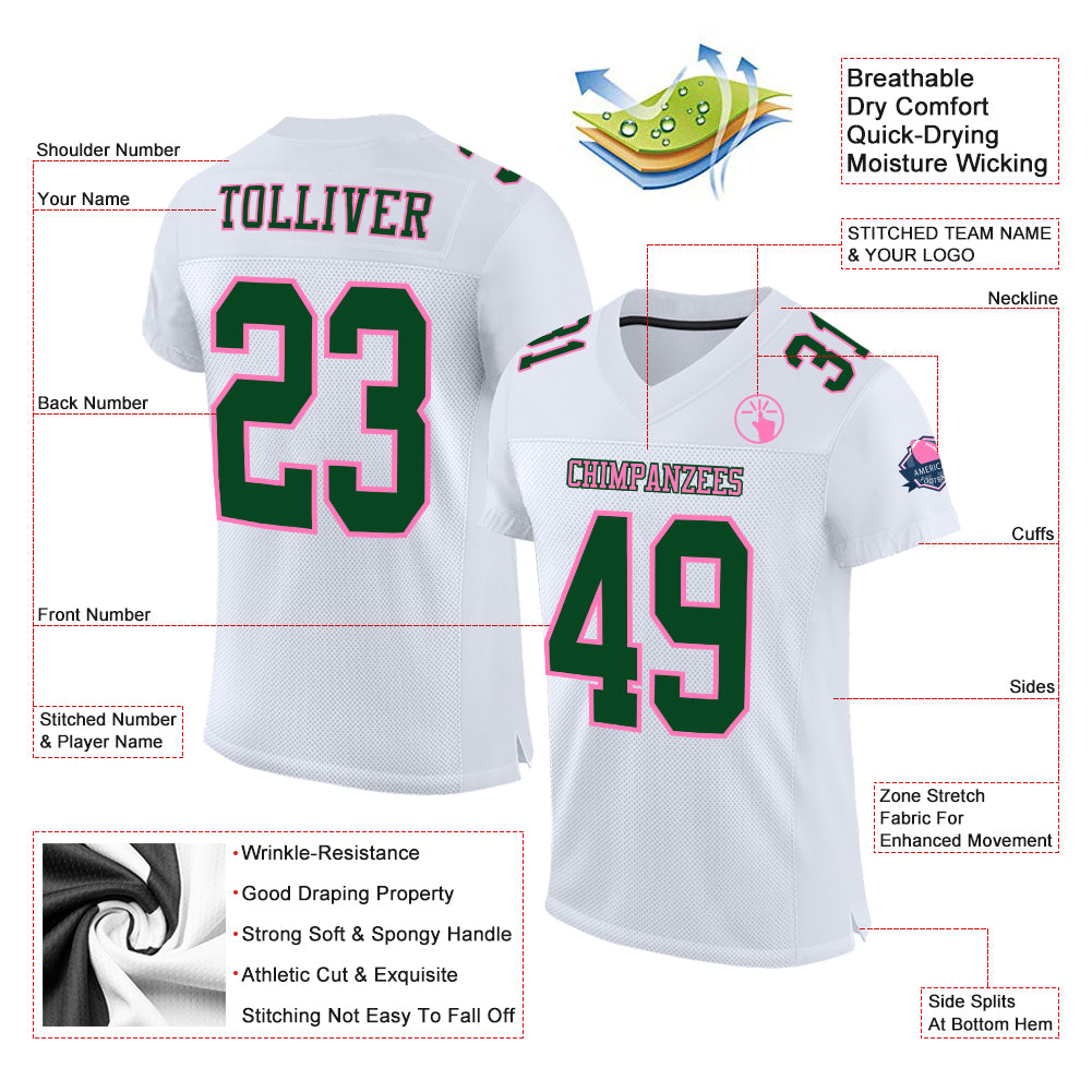 Custom White Kelly Green-Hot Pink Mesh Authentic Football Jersey Sale –  UKSN INC