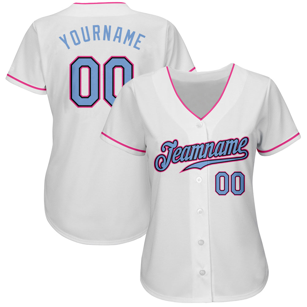 Custom Pink White Pinstripe Teal Authentic Baseball Jersey Sale
