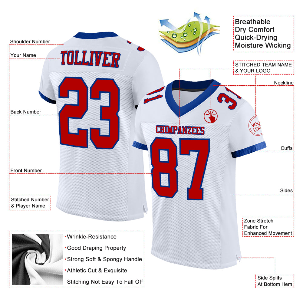 Custom White Red-Gold Mesh Authentic Football Jersey Sale – UKSN INC