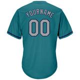 Custom Aqua Gray-Navy Authentic Throwback Rib-Knit Baseball Jersey Shirt