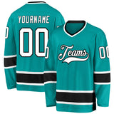 Custom Aqua White-Black Hockey Jersey