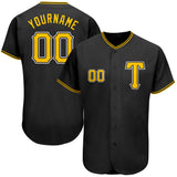 Custom Black Gold-White Authentic Baseball Jersey