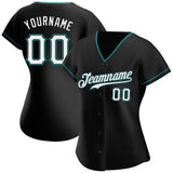 Custom Black White-Teal Authentic Baseball Jersey