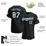 Custom Black White-Teal Authentic Baseball Jersey