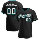 Custom Black White-Teal Authentic Baseball Jersey