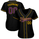 Custom Black Purple-Gold Authentic Baseball Jersey