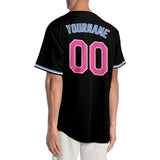 Custom Black Pink-Light Blue Authentic Baseball Jersey