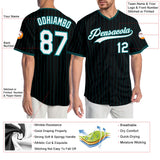 Custom Black Teal Pinstripe White-Teal Authentic Baseball Jersey