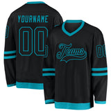 Custom Black Black-Teal Hockey Jersey