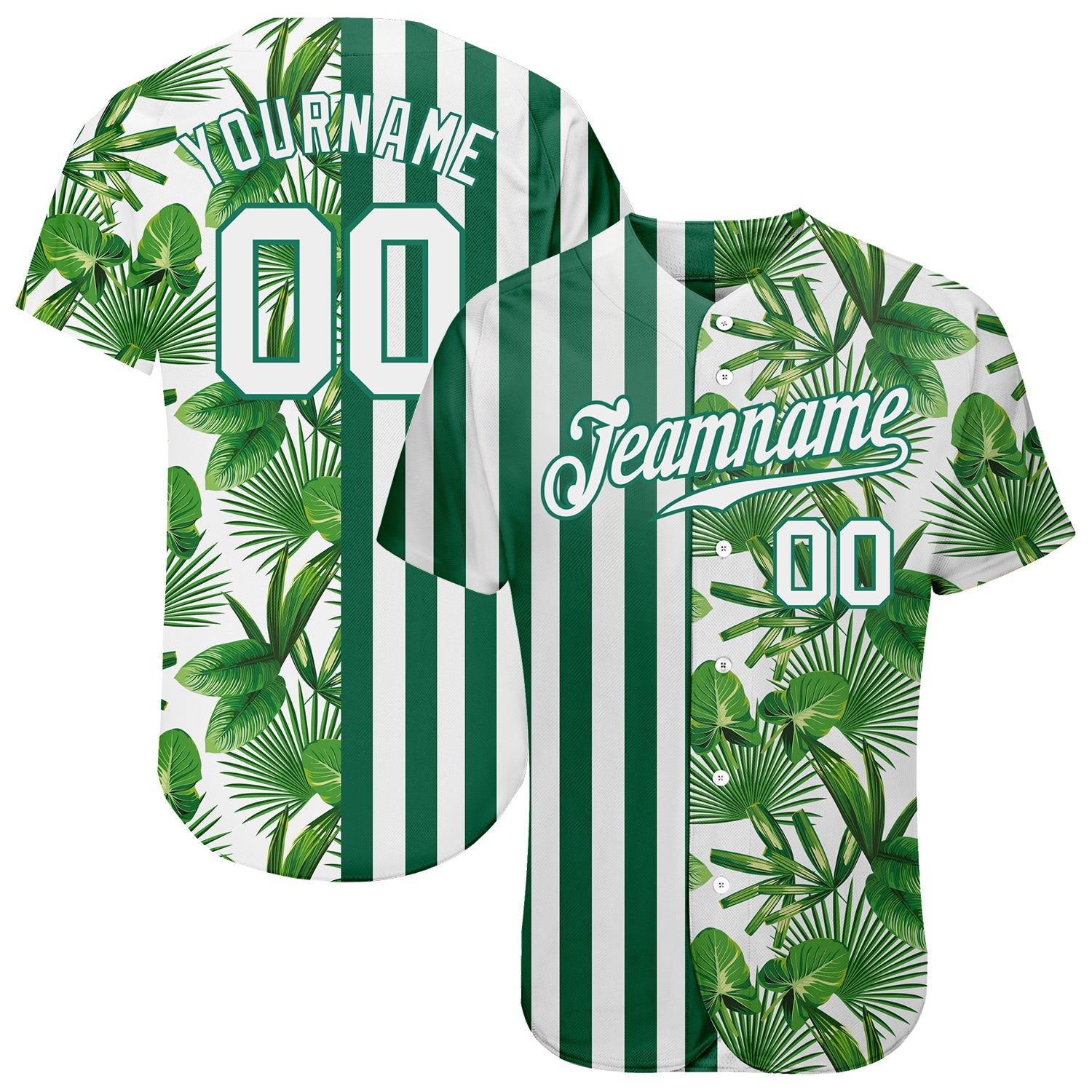 Custom Black Black-Kelly Green 3D Pattern Design Tropical Palm Leaves Authentic Baseball Jersey Men's Size:M