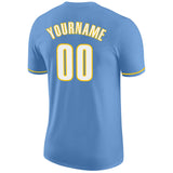 Custom Light Blue White-Gold Performance T-Shirt