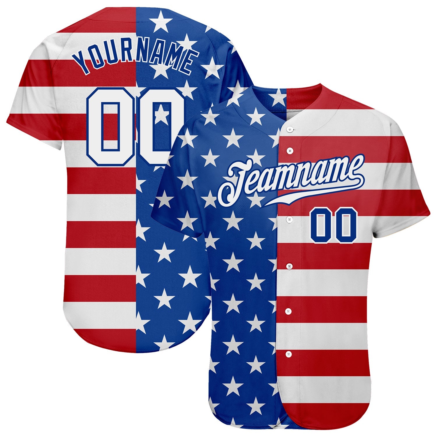 Custom Baseball Jersey White Red-Royal 3D American Flag Authentic Men's Size:XL