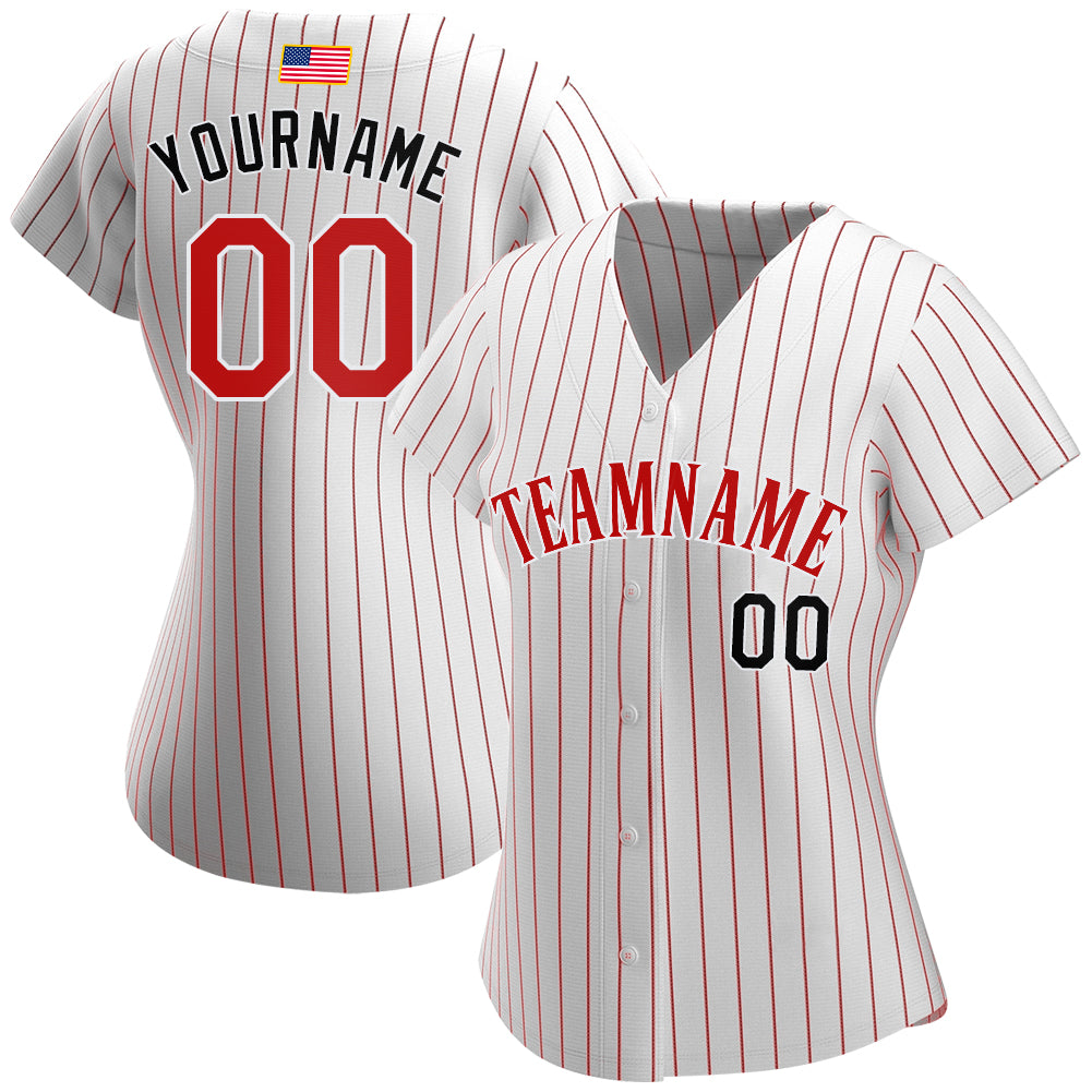 Custom White Red Pinstripe Red-Black Authentic Basketball Jersey Discount
